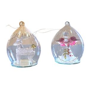 Glass Teardrop Angel & Reindeer Christmas Tree Ornaments